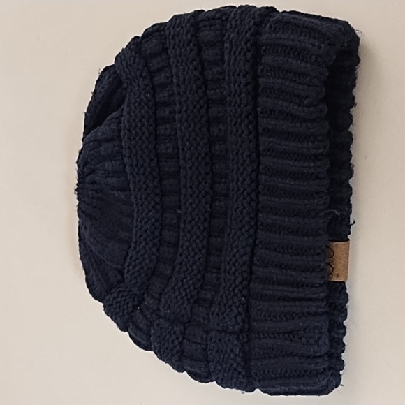 CC Navy Blue Knit Ponytail Stocking Cap Hat - Picture 3 of 3